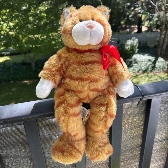 Build-A-Bear Workshop Other - Build A Bear Retired Cat Plush Orange Striped Tabby Kitty 18" Brown Eyes Red Bow